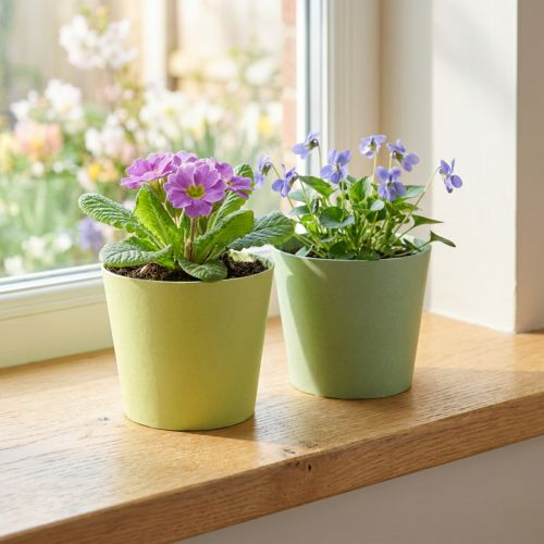Doniczka papierowa, mini doniczka, cachepot niebieska/zielona Ø9cm H7,5cm 4szt | Floristik24.pl