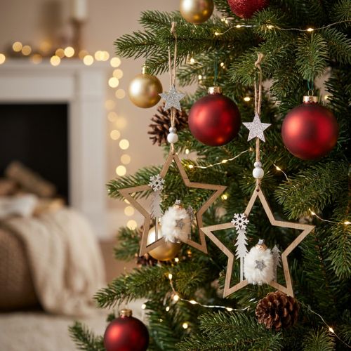 Ozdoba świąteczna gwiazdka drewniana dekoracyjna zawieszka Ø13,5cm 4szt | Floristik24.pl