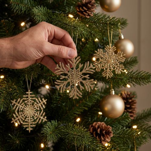 Wieszak Deco drewno płatki śniegu Deco złota zima Ø10cm 9szt | Floristik24.pl