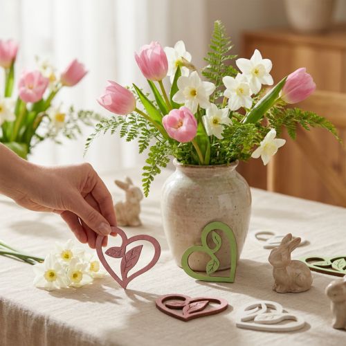 Produkt Serca drewniane serca dekoracyjne drewno różowe zielone białe 5,5cm 18 szt