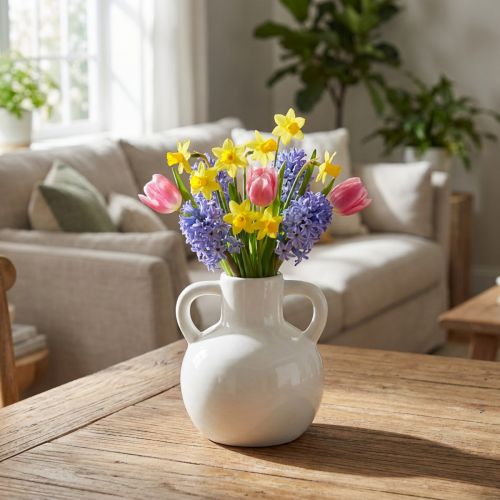 Wazon ceramiczny Biały wazon z 2 ceramicznymi uchwytami Ø7cm W11,5cm | Floristik24.pl