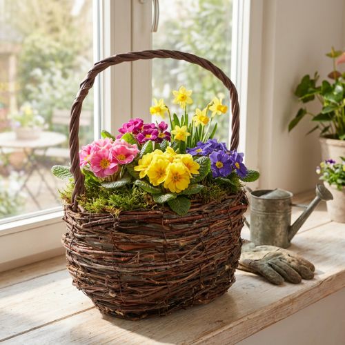 Kosz z uchwytem Kosz na rośliny brzozowe z folią W28,5cm | Floristik24.pl