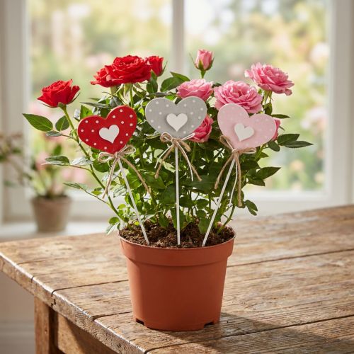 Serca w kropki drewniane serca zatyczki kwiatowe 6×5cm 18 szt | Floristik24.pl