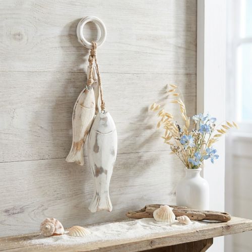 Rybka wykonana z drewna mango do zawieszenia Shabby Chic 19,5/15,5/10cm | Floristik24.pl