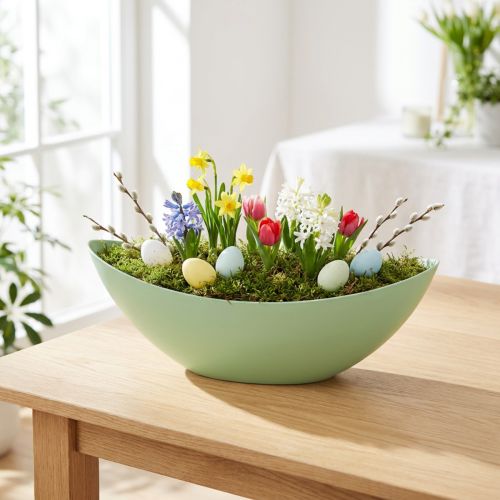 Miska dekoracyjna, miska roślinna, pastelowa zieleń 39cm x 12cm W13cm | Floristik24.pl