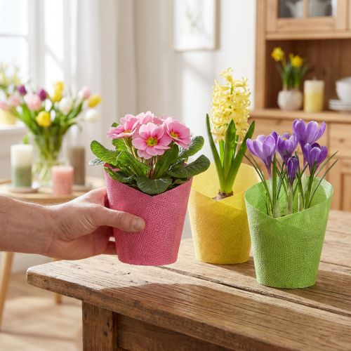 Papierowa donica doniczkowa tkana różowa żółta zielona Ø9cm W18cm 9szt | Floristik24.pl