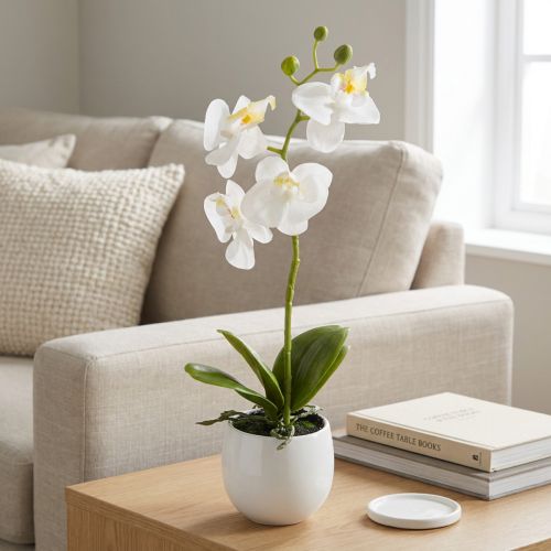 Produkt Biała orchidea sztuczne kwiaty w doniczce Phalaenopsis H33cm
