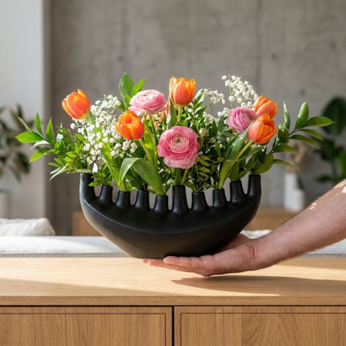 Wazon Ceramiczny Statek Dekoracja stołu Czarny Abstrakcyjny Nowoczesny H15cm | Floristik24.pl