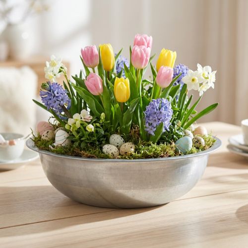 Miska metalowa o wyglądzie używanym, srebrna metalowa Ø36cm W9,5cm | Floristik24.pl