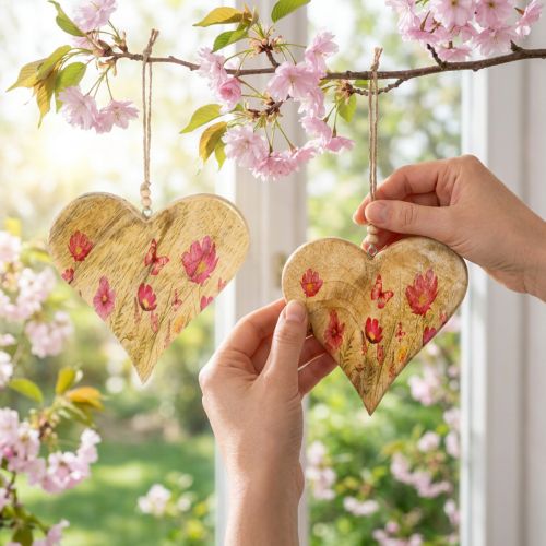 Produkt Drewniane Serca Do Wiszących Kwiatów Naturalny Róż H18cm 2 Szt