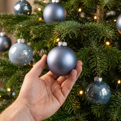 Produkt Dekoracyjne szklane bombki choinkowe, niebiesko-szare, matowe/błyszczące, 5 cm, 24 sztuki