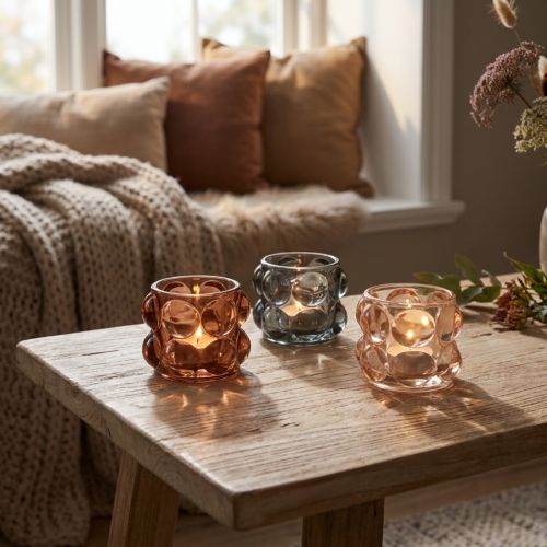 Świecznik na tealighty przyciemniany szklany Ø8cm W6,5cm 3szt | Floristik24.pl