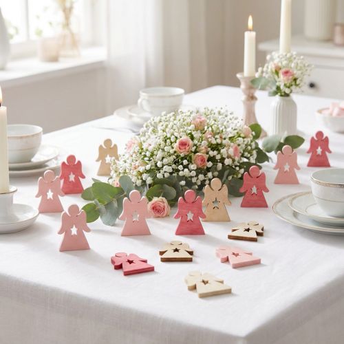 Drewniane aniołki do rozsypania róż, róż, biel 4cm 72 szt | Floristik24.pl