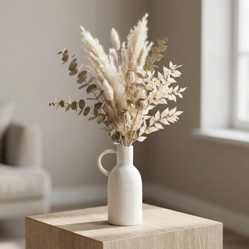 Biały ceramiczny wazon do suchej dekoracji, wazon z uchwytem, Ø9cm, H21cm | Floristik24.pl