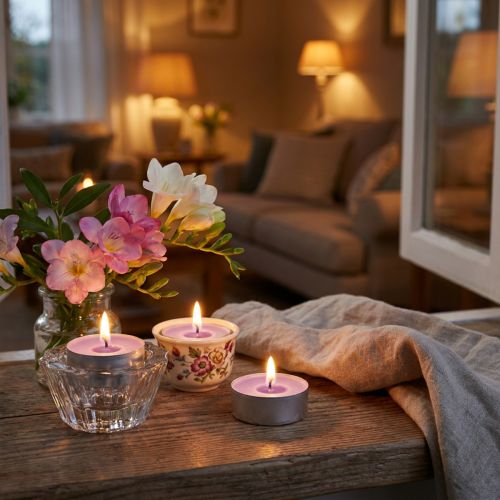 Świece zapachowe frezja, zapach tealight, świeca zapachowa do pokoju Ø3,5 cm W1,5 cm 18 sztuk | Floristik24.pl