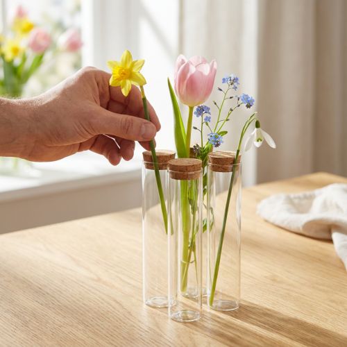 Wazon dekoracyjny z probówką z korkową pokrywką Ø4cm W18cm 6 szt | Floristik24.pl