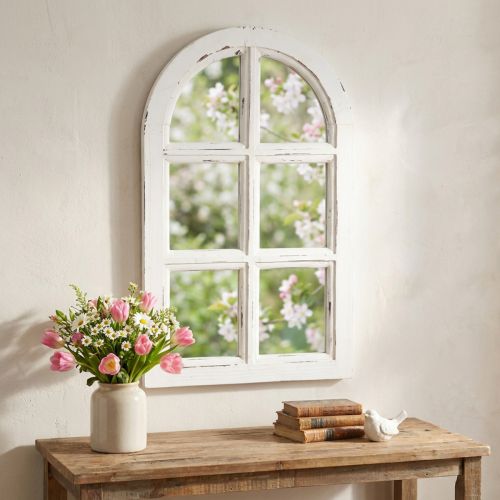 Drewniana dekoracja shabby chic ozdobna rama okienna drewno biała 29,5×48cm | Floristik24.pl