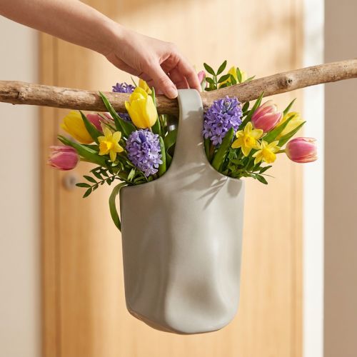 Dekoracyjny wazon ceramiczny torba shopper szary 19×4,5×33cm | Floristik24.pl