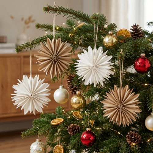 Papierowe gwiazdki, biało-brązowe, 16 cm, zestaw ozdób świątecznych, 6 szt. | Floristik24.pl