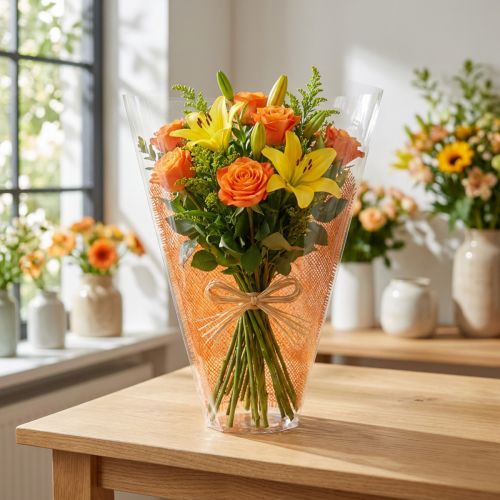 Torba na kwiaty wzór jutowy pomarańczowy L40cm S12-30 50 szt | Floristik24.pl
