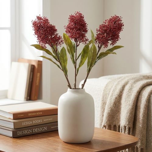 Sztuczne kwiaty Skimmie Burgundowe Skimmia Japonica Dry Look 59 cm 3 szt. | Floristik24.pl