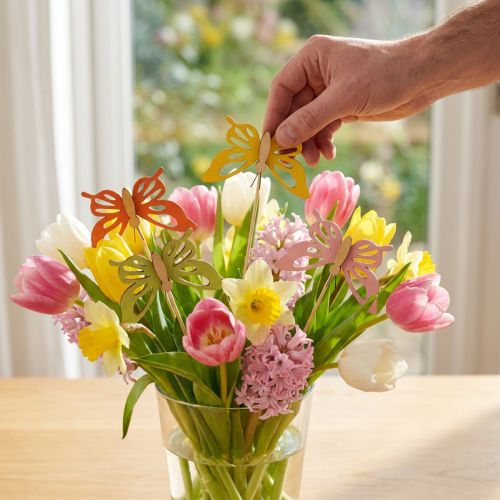 Wtyczka kwiatowa motyl deco w kolorze drewna 8,5cm 12szt | Floristik24.pl