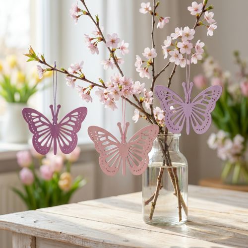 Dekoracyjny wieszak motylki fioletowy/różowy/różowy 12cm 12szt | Floristik24.pl