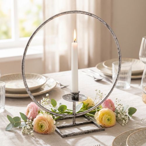 Pierścionek dekoracyjny metalowy świecznik srebrny shabby chic Ø32cm | Floristik24.pl
