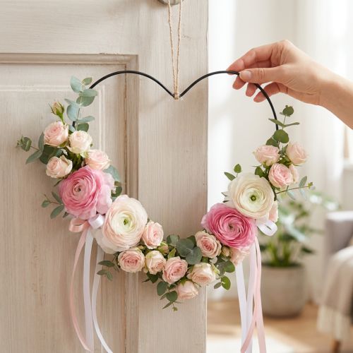 Produkt Metalowy pierścionek w kształcie serca, wisząca dekoracja metalowa, ozdobna pętelka czarna S32,5cm 4 sztuki