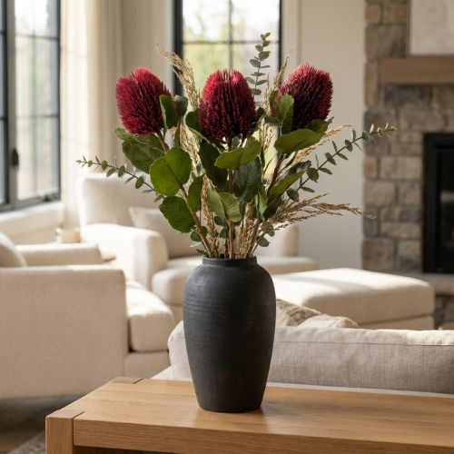 Kwiaty sztuczne, Banksia, Proteaceae wino czerwone L58cm W6cm 3szt | Floristik24.pl