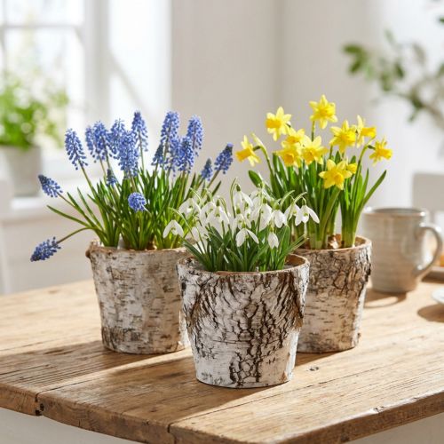 Brzozowa doniczka mała brzoza biała Ø10cm W8,5cm 6 szt | Floristik24.pl