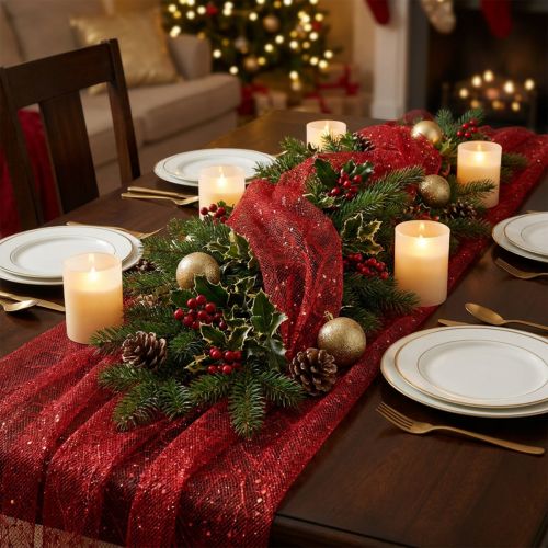 Christmas Deco Tkanina Poliester Czerwony x 2 różne 35x200cm | Floristik24.pl
