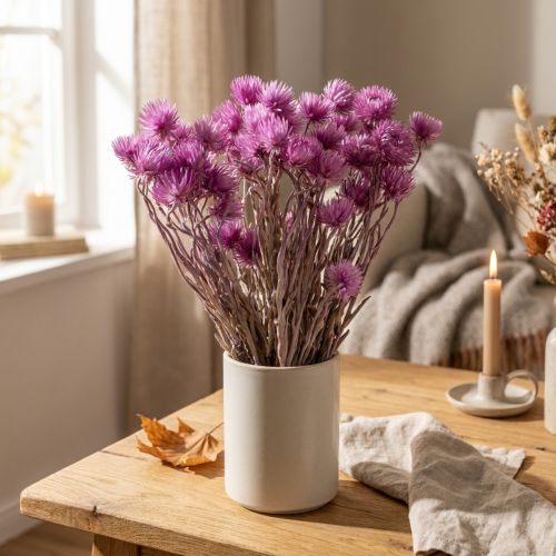 Produkt Suszone kwiaty Kwiaty czapkowe Fioletowe kwiaty słomkowe W42cm