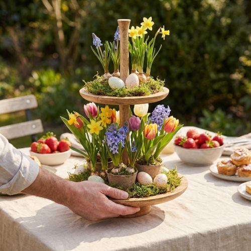 Produkt Patera na ciasto drewniana dekoracja 2-poziomowa naturalna okrągła Ø31/20cm W45cm