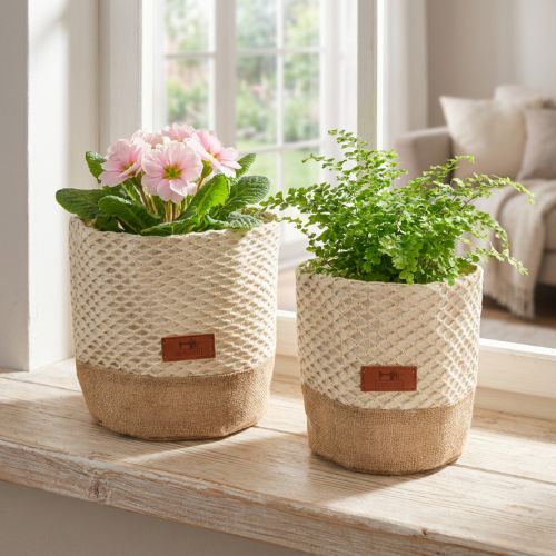 Kosz materiałowy doniczka na przybory kuchenne krem naturalny Ø16cm Ø19cm | Floristik24.pl
