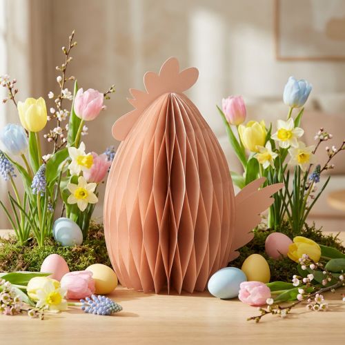 Figura o strukturze plastra miodu Dekoracja wielkanocna kurczak pomarańczowy 28,5×15,5×30cm | Floristik24.pl