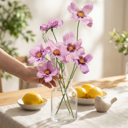Cosmea koszyczek na biżuterię fioletowe kwiaty sztuczne lato 51cm 3szt | Floristik24.pl