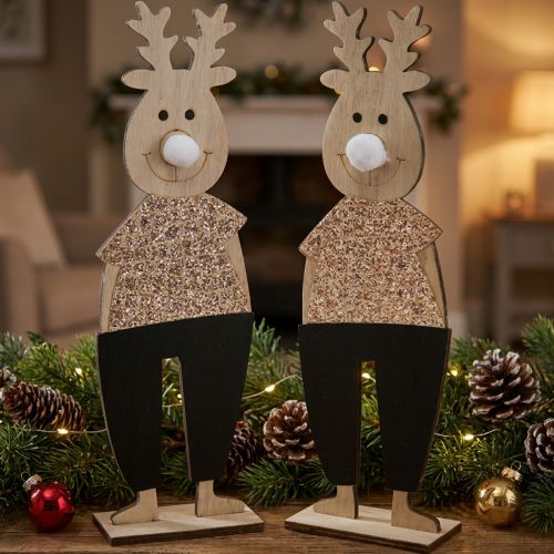 Drewniana figura dekoracyjna Renifer Standee Christmas 12×6,5cm W45cm 2szt | Floristik24.pl