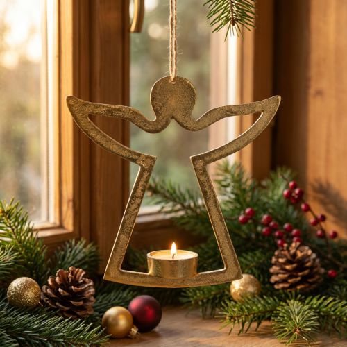 Deco Angel, wiszący świecznik na tealight, metalowy, złoty Deco H20cm | Floristik24.pl