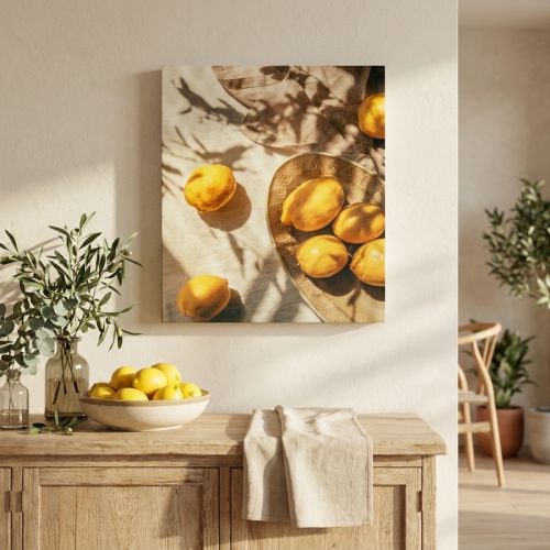 Grafika ścienna z motywem cytryny, letnia dekoracja, klimat śródziemnomorski, rama drewniana, 40x60 cm, dekoracja ścienna do salonu | Floristik24.pl