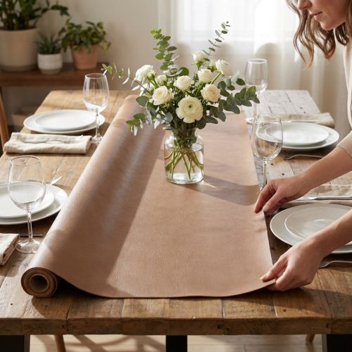 Produkt Bieżnik ze sztucznej skóry w kolorze brązowym, dekoracyjny, skórzany, o wymiarach 33 cm×1,35 m
