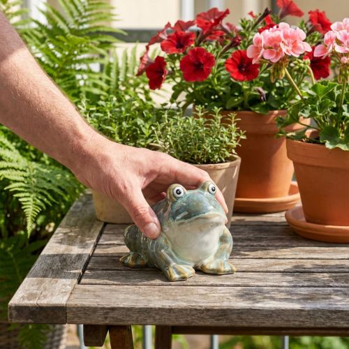 Produkt Figurka żaby, letnia dekoracja z ceramiki do domu i na balkon, 12 cm