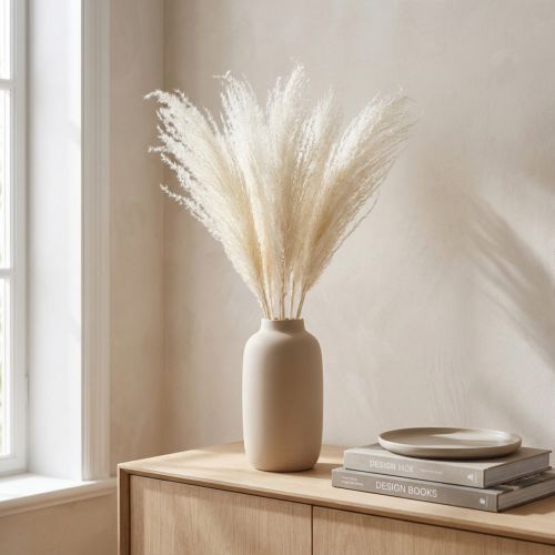 Suszone kwiaty, srebrzysta trawa. Elegancka, naturalna dekoracja do domu i biura. 70 cm, 10 sztuk. | Floristik24.pl