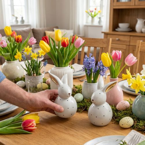 Zając wielkanocny figurki dekoracyjne króliki w kropki 17cm 2szt | Floristik24.pl
