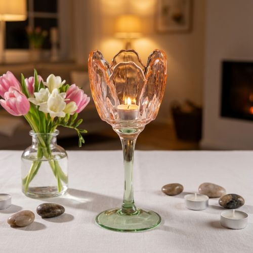 Produkt Szklany świecznik w kształcie tulipana, styl vintage, romantyczna dekoracja domu, 20 cm