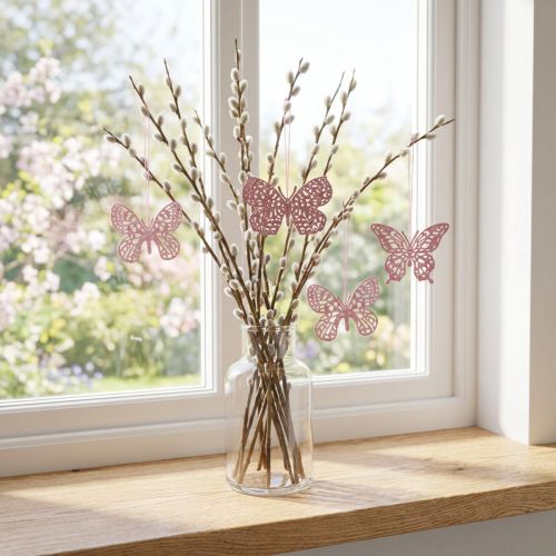 Deco wieszak motyl różowy brokat 8cm 12szt | Floristik24.pl
