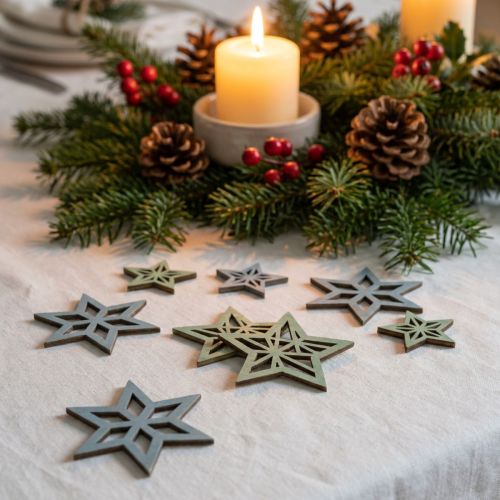 Deco Stars Wood Blue, Green Wood Stars Christmas 4cm Mix 36szt | Floristik24.pl