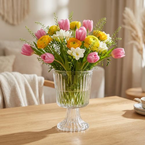 Szklany wazon z ozdobną, karbowaną filiżanką ze szkła Ø13cm W19cm | Floristik24.pl