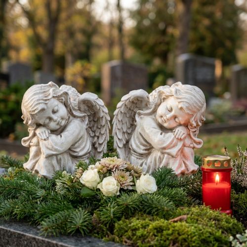 Anioł żałobny siedzący figura dekoracyjna kremowy 6,5×5×7,5cm 2 sztuki | Floristik24.pl