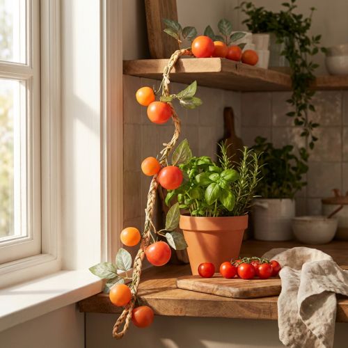 Sztuczna girlanda pomidorowa, dekoracyjna winorośl, realistyczna dekoracja salonu, 135 cm | Floristik24.pl